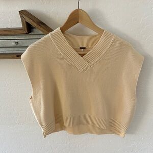 Free People Cream Sleeveless Knit cropped Sweater
